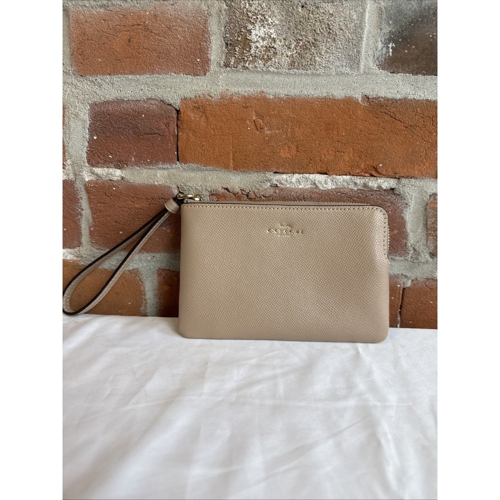 Coach Corner Zip Wristlet Wallet Gold/ Taupe - Great Condition
